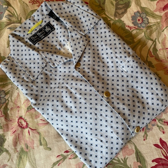 NAT NAST Size Large 100% Silk Camp Shirt MCM vibes  White / Blue Print SOPRANOS - Picture 3 of 15